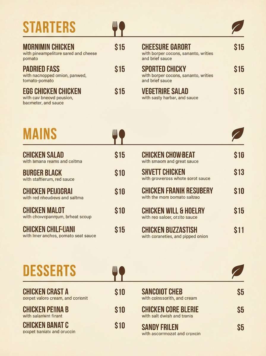 warm amber restaurant menu