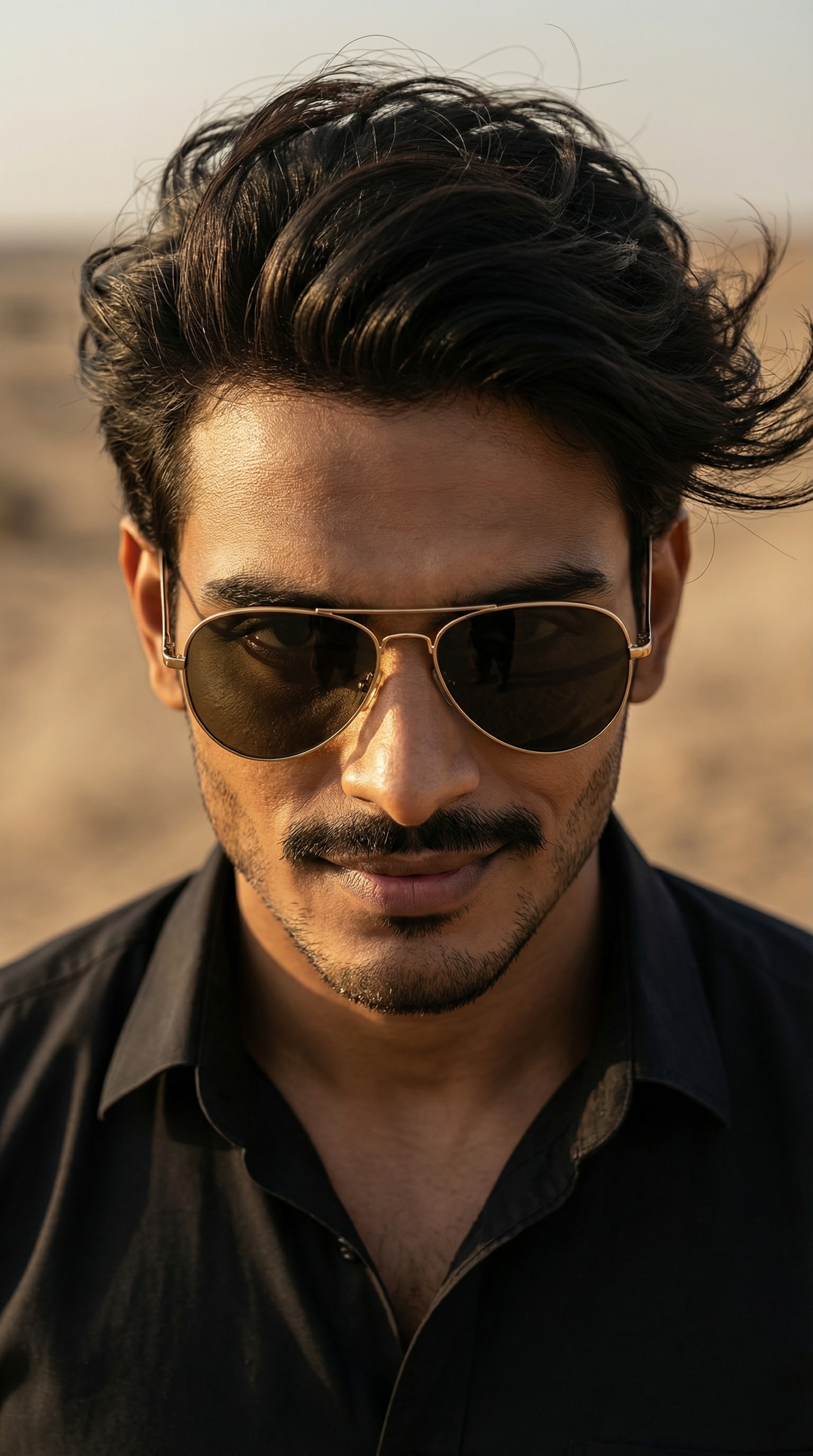 Dhurandhar black coat desert pose – AI prompt sample