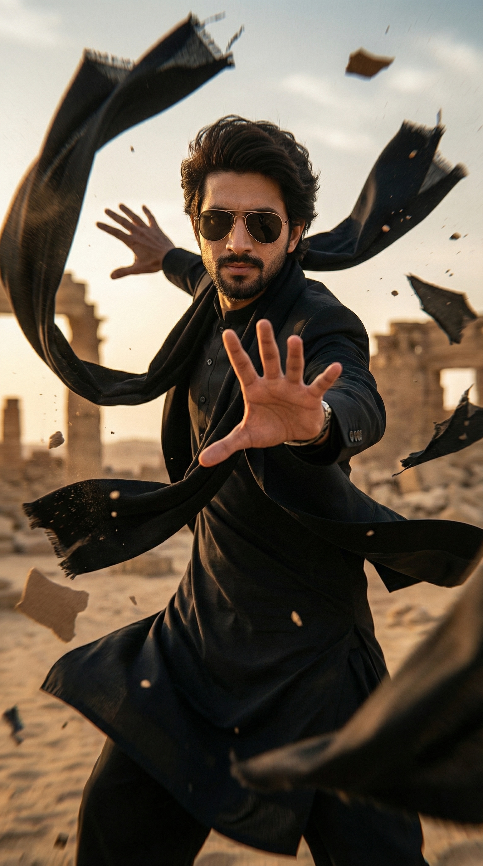 Black trench coat AI edit – AI prompt sample