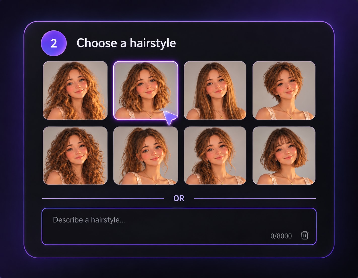 Select a lob hairstyle preset or type a personalized lob haircut prompt