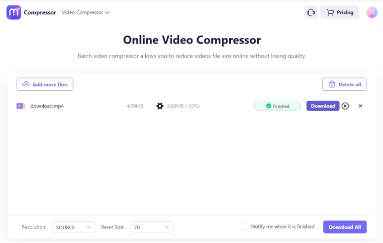 salvare il video compresso