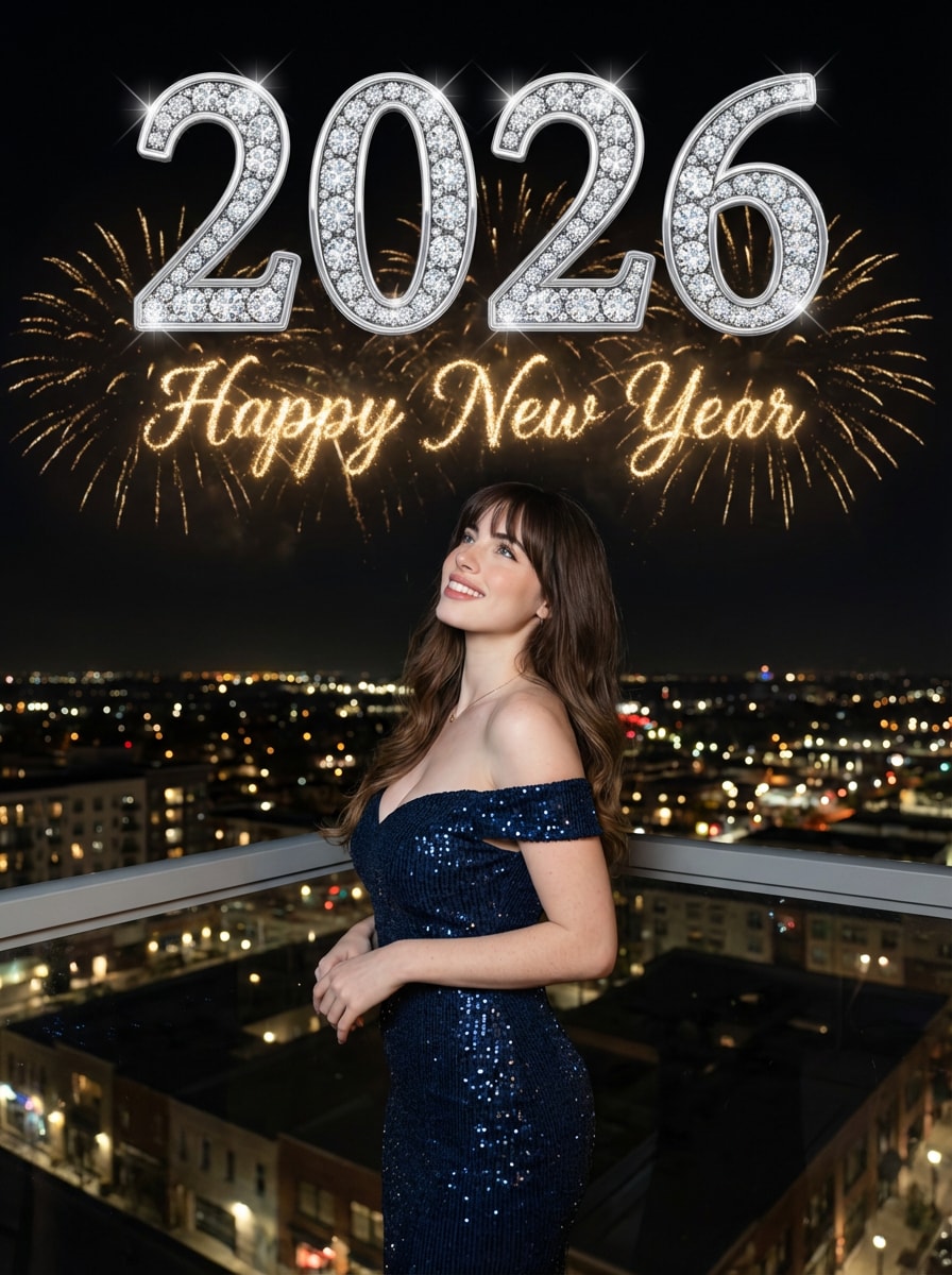 ChatGPT Christmas photo prompt — solo rooftop fireworks