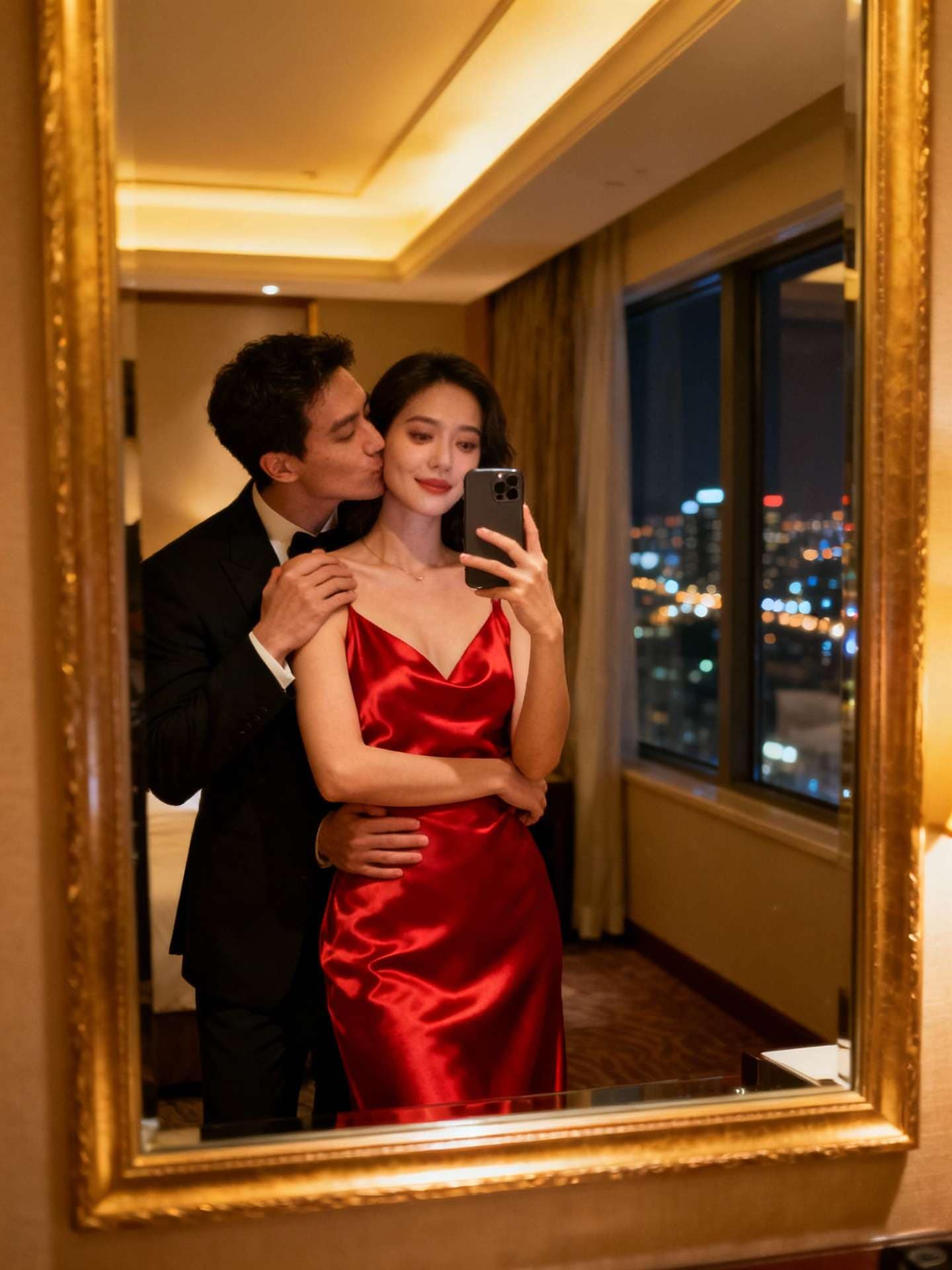 Gemini AI Glam Couple Mirror Selfie