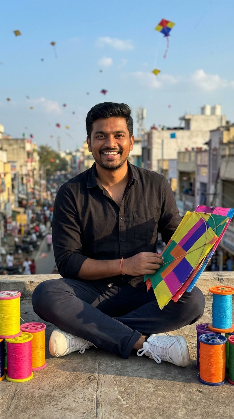 Pongal Rooftop Kite Flying Portrait