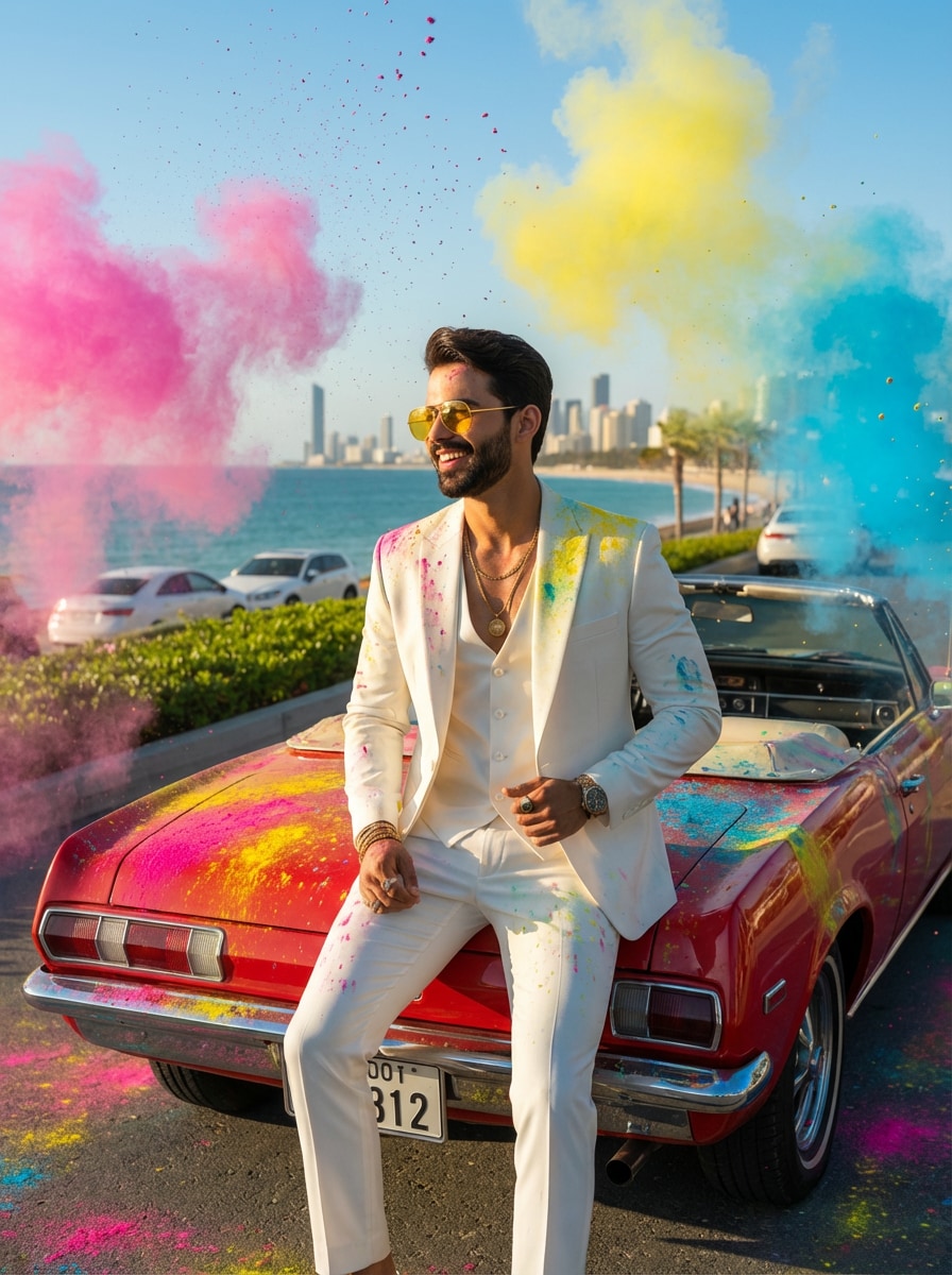 Holi Festival Car – Realistic Gulal Splash