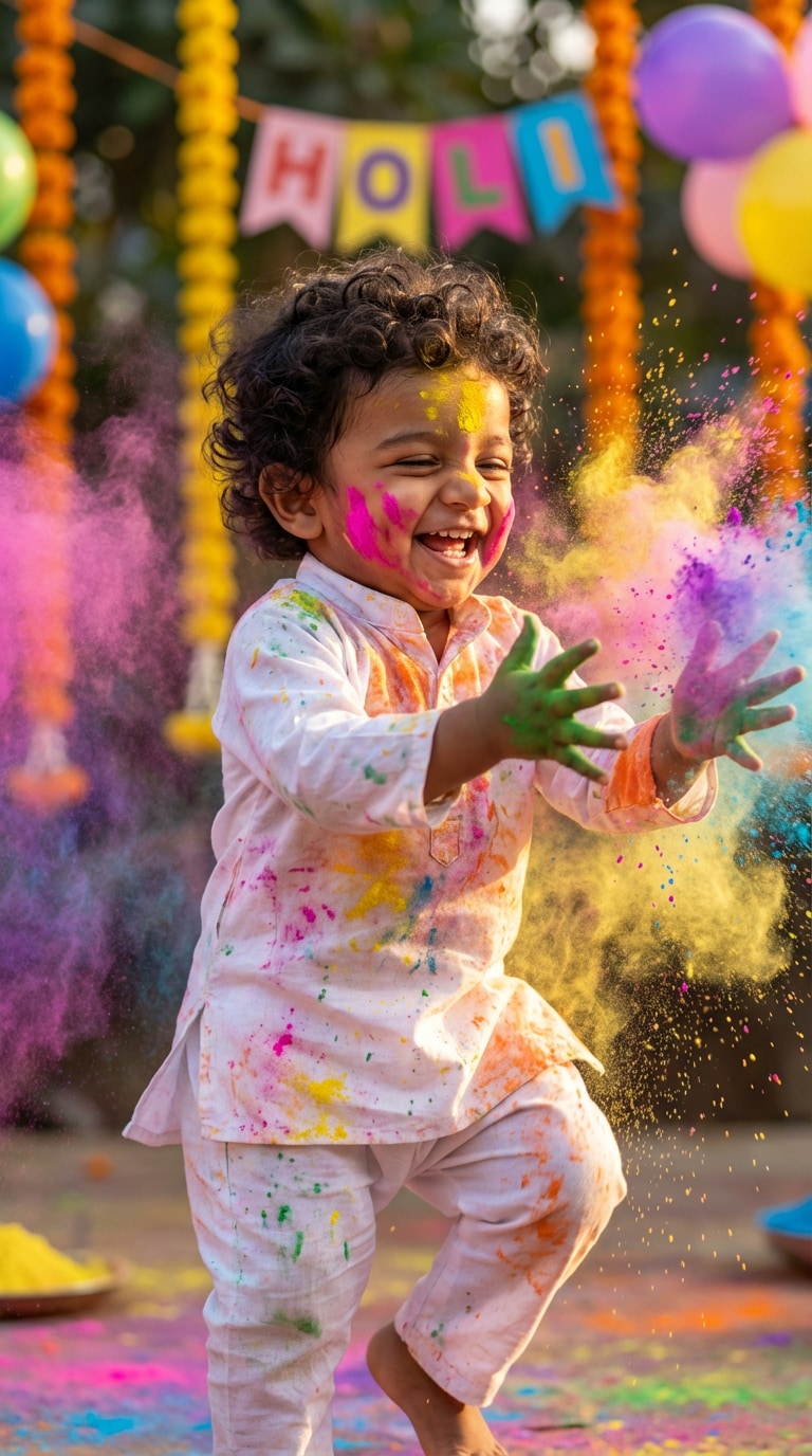 baby holi photo editing prompt