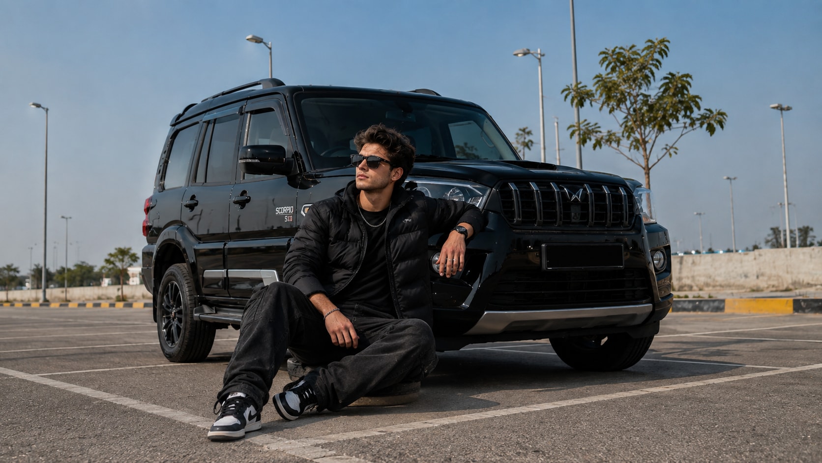 pose with a car