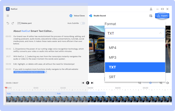 transcribe mp4 video to text in Media.io Transcription app