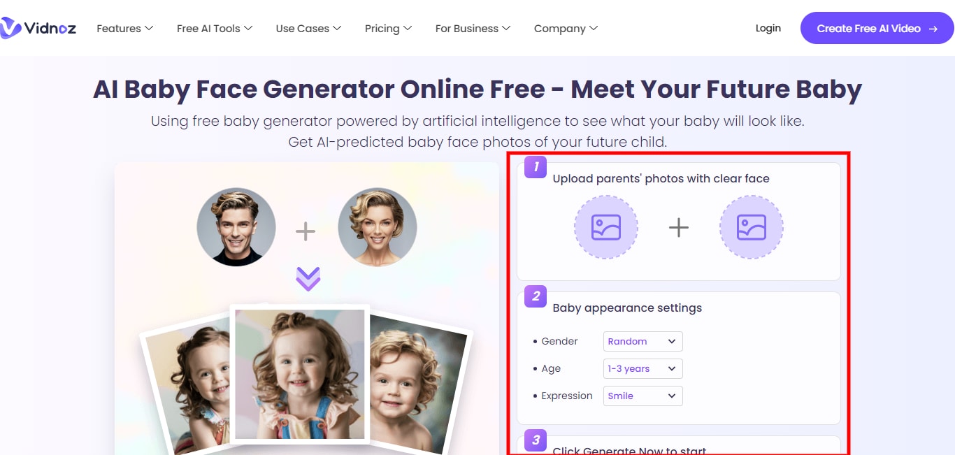 vidnoz ai baby face generator