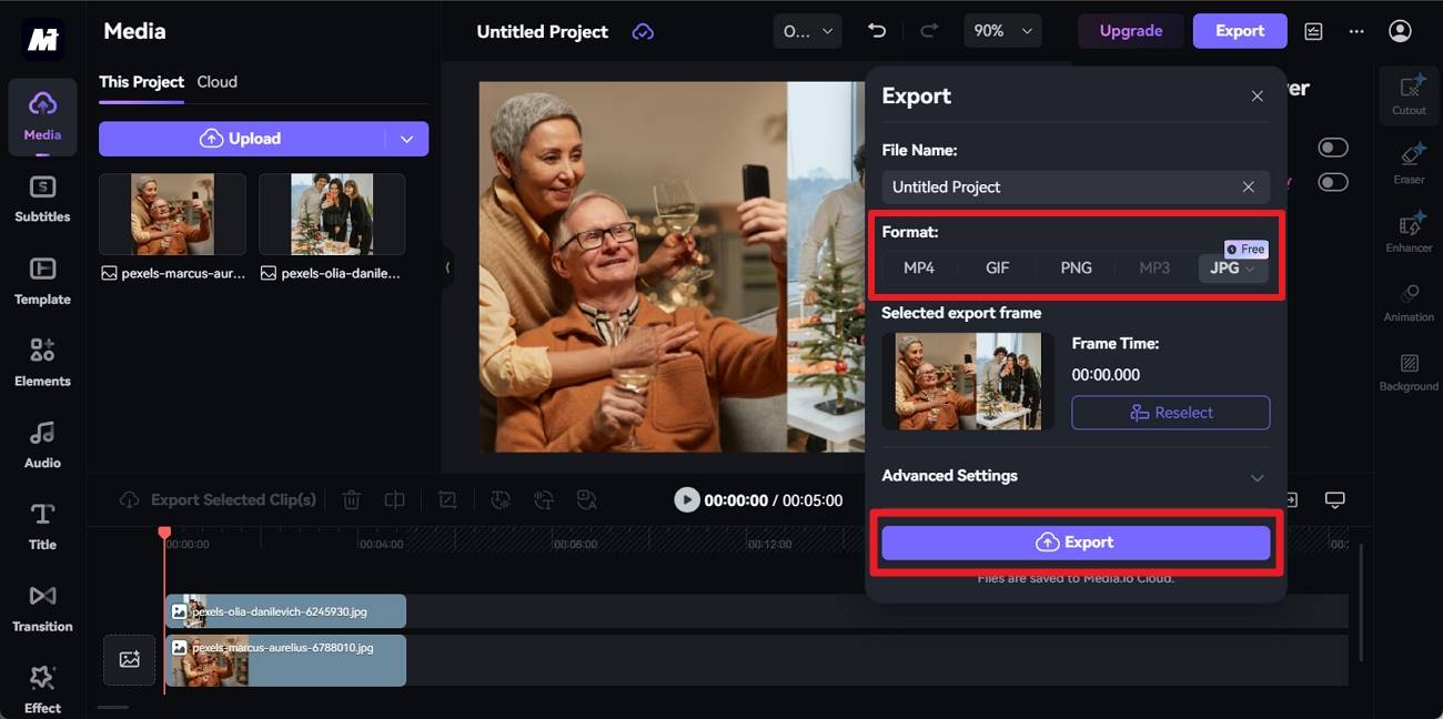 choose format and export