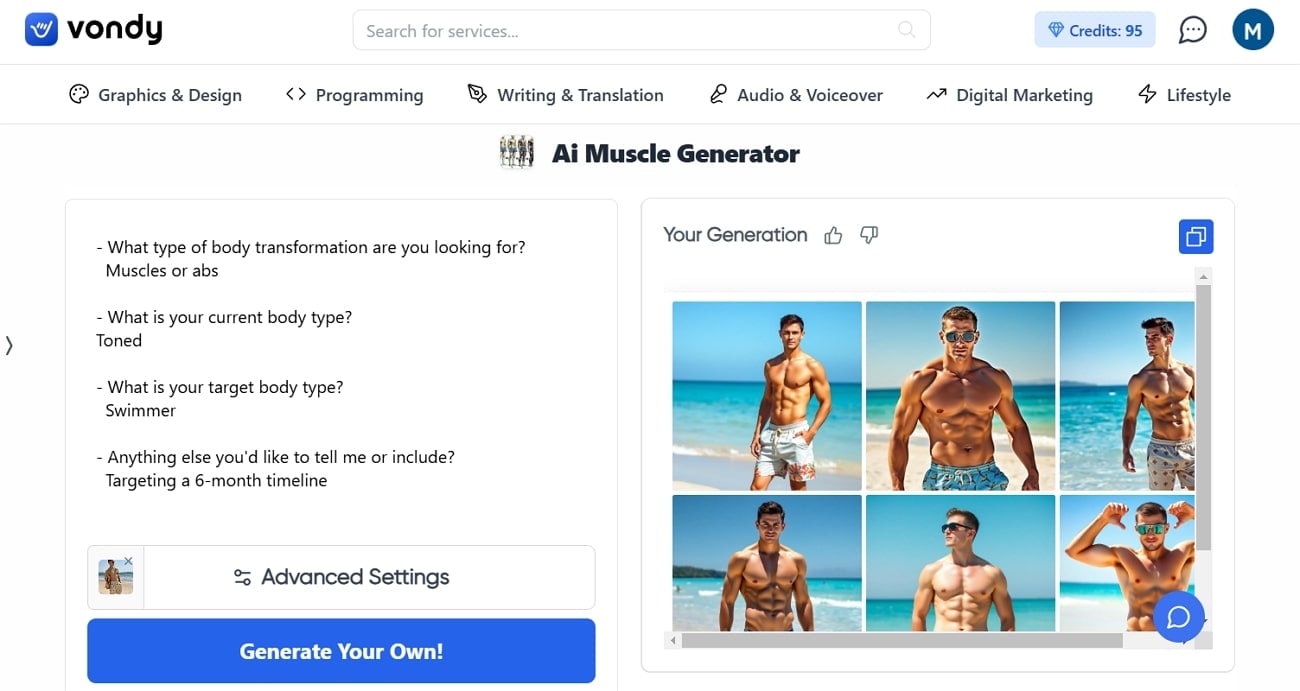 vondy ai muscle filter tool