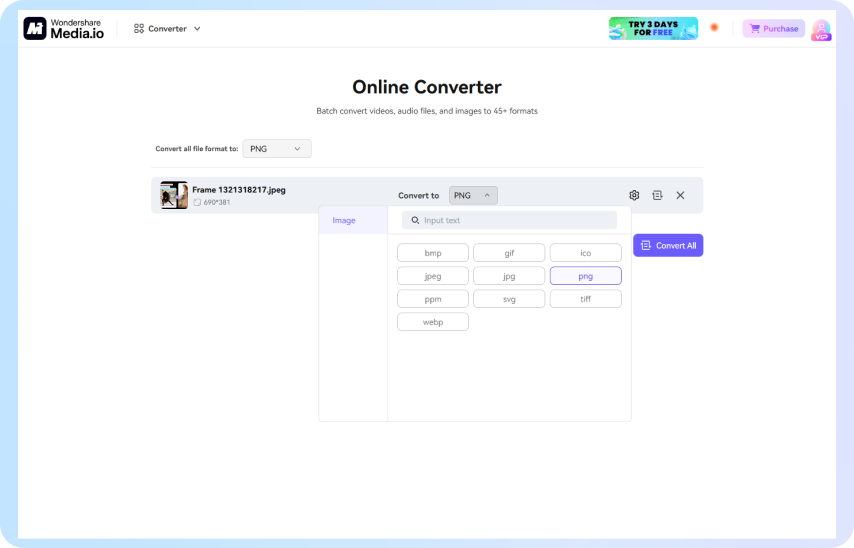 set convert to setting to png