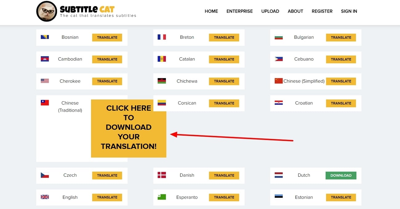 download cat subtitle translate results