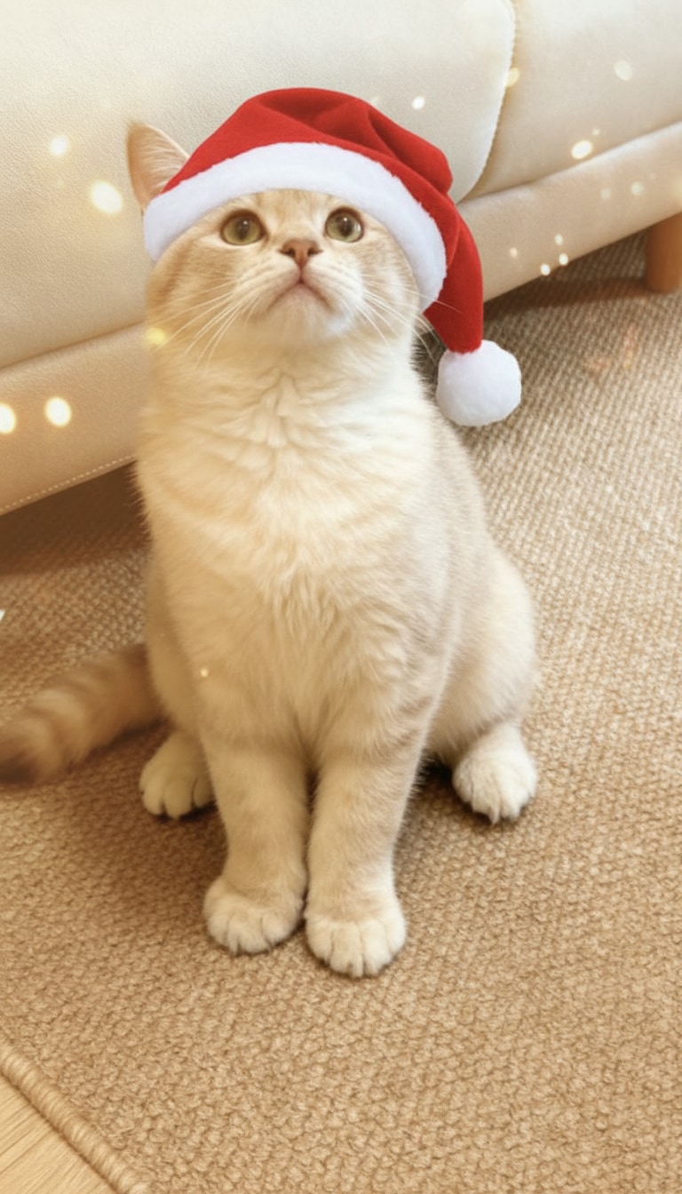 AI Christmas hat on cat