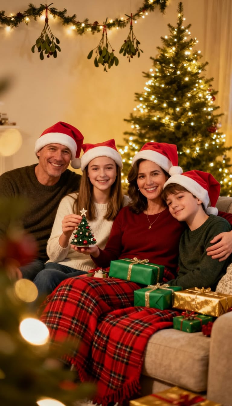 AI Christmas hat family photo