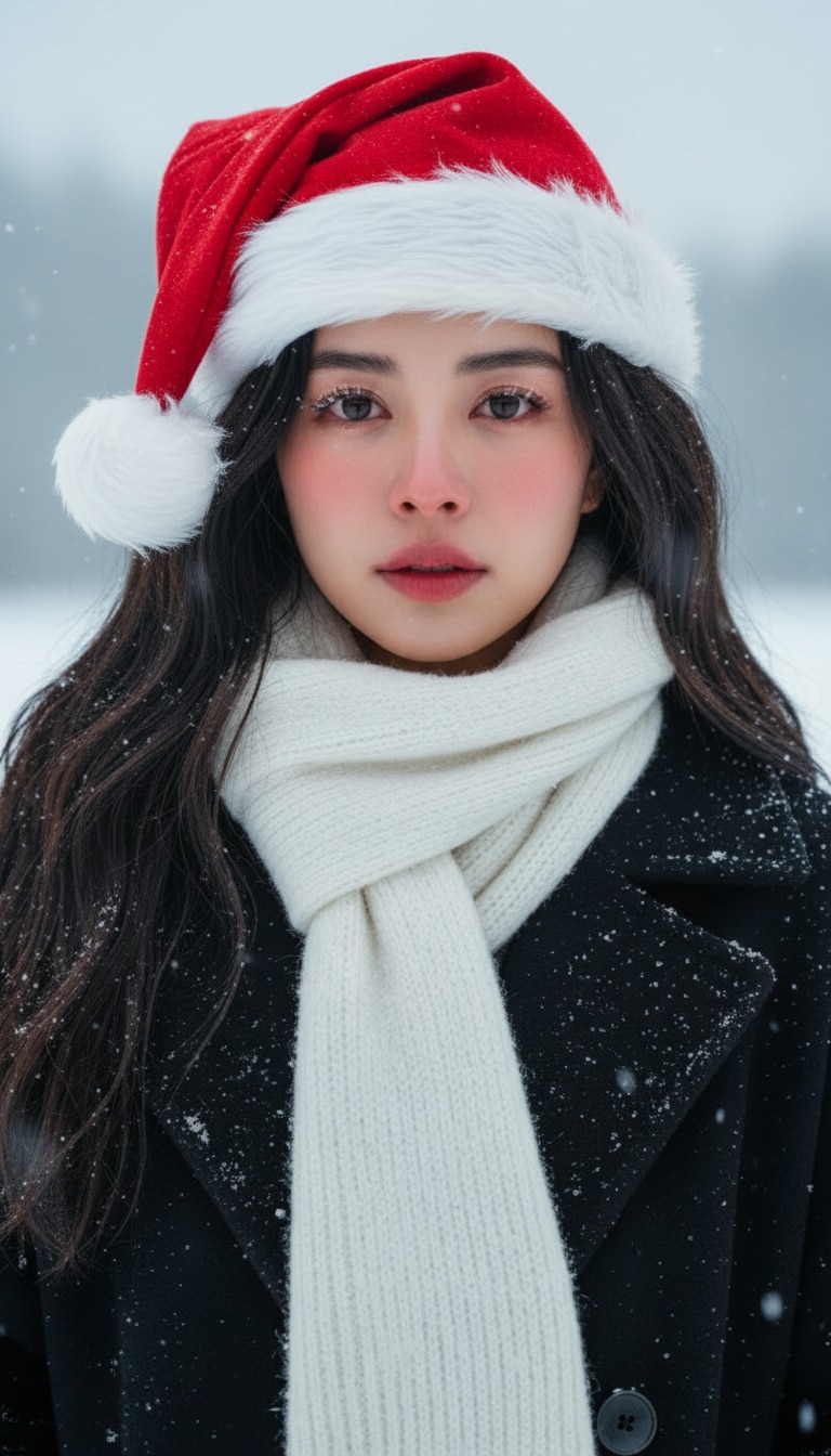 AI Christmas hat female portrait 2