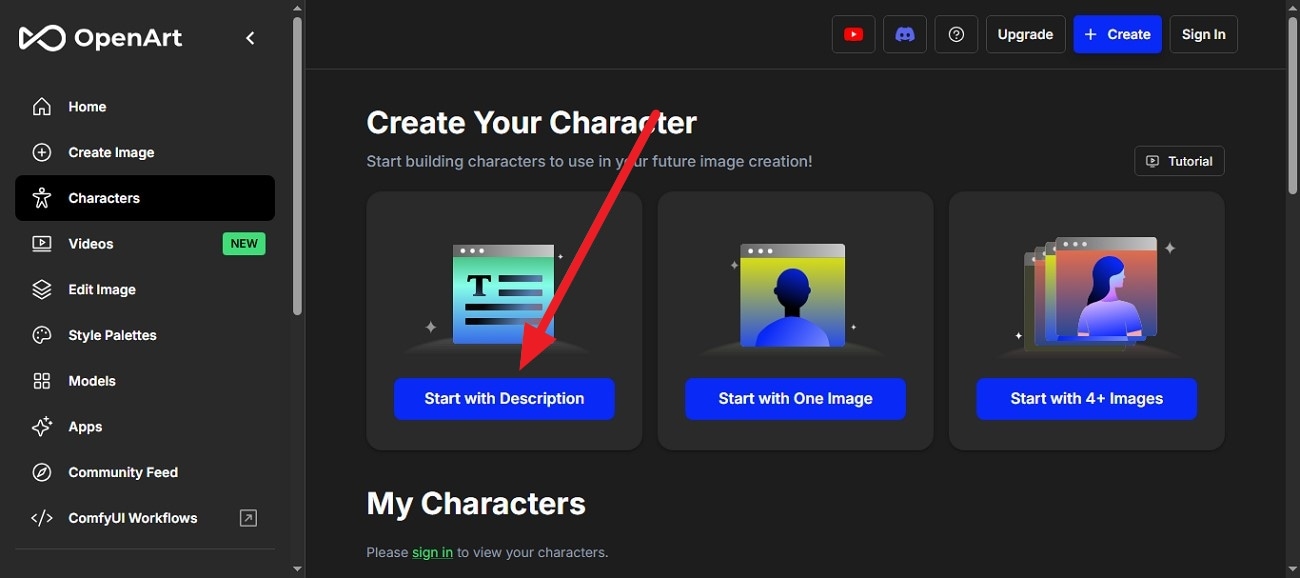click start with description at openart