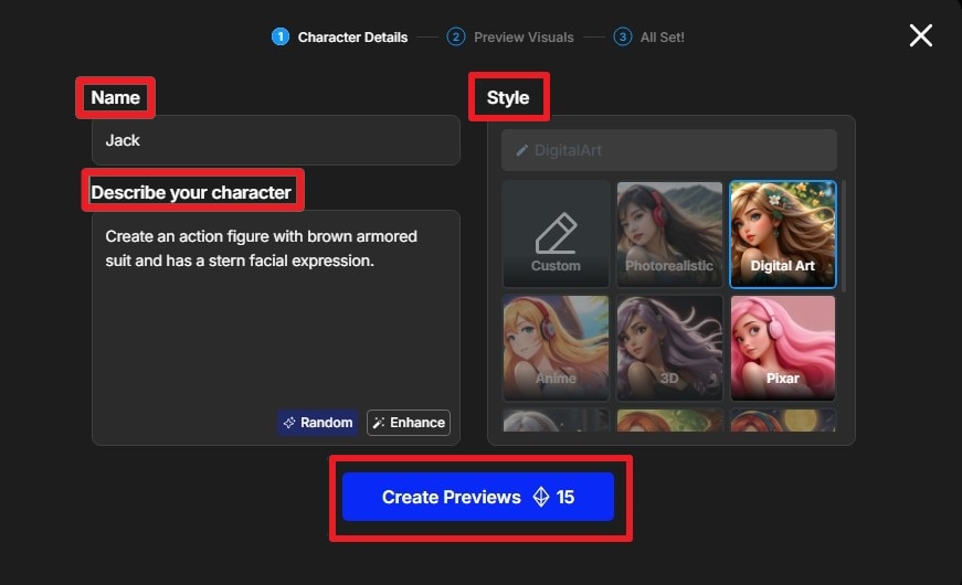 describe details and create preview