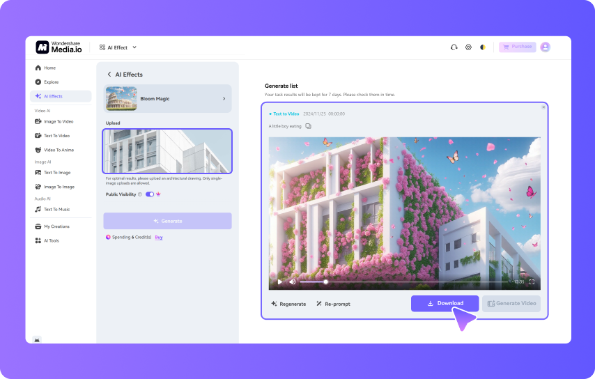 step3 Generate & Download Your Bloom Video