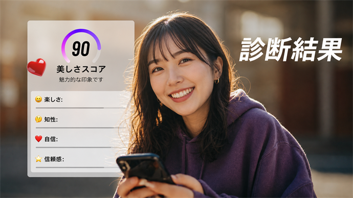SNSで共有できるAI顔面偏差値スコアカード