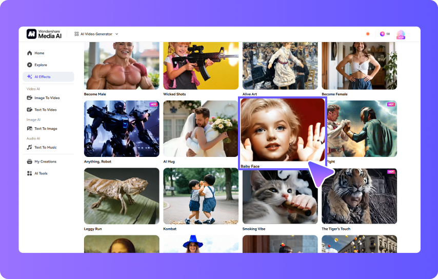 navigate the baby face AI effect