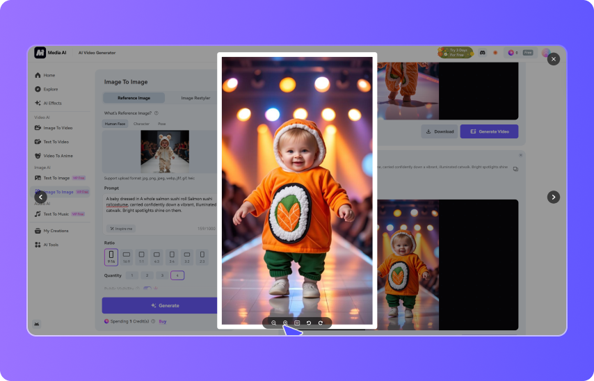 Step 2: turn photo to ai baby runway video