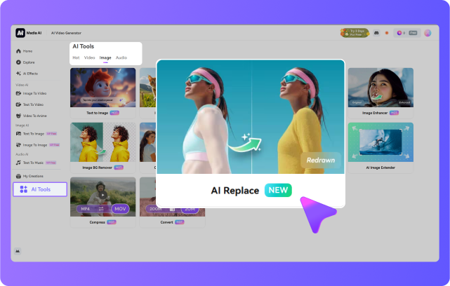 open media.io and access AI Replace