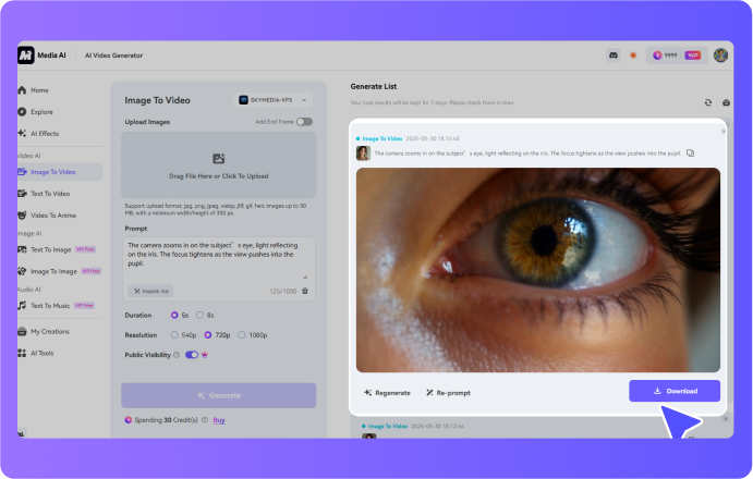 generate and downlaod your ai eye zoom video