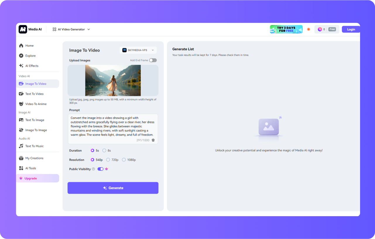 add flying prompt and hit generate