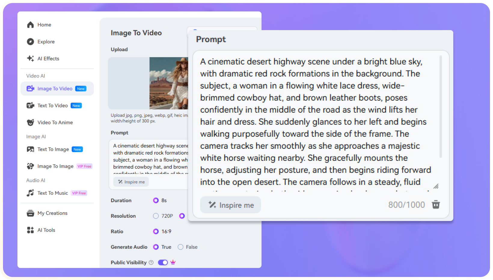 enter prompt for ai horse riding video