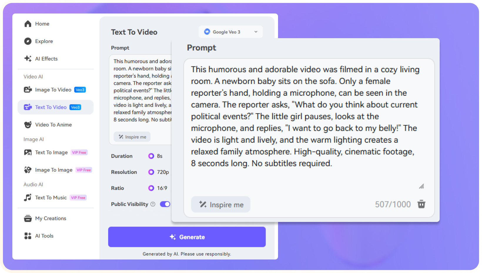 enter prompt for ai inerview baby video