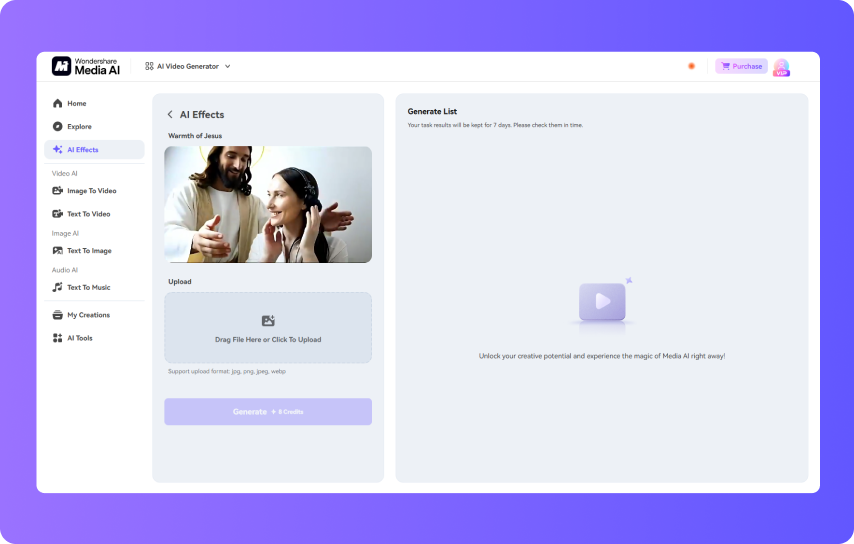 upload image to generate jesus hug video