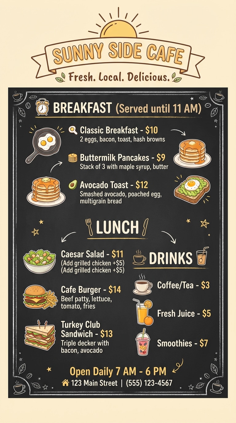 Casual Cafe Menu