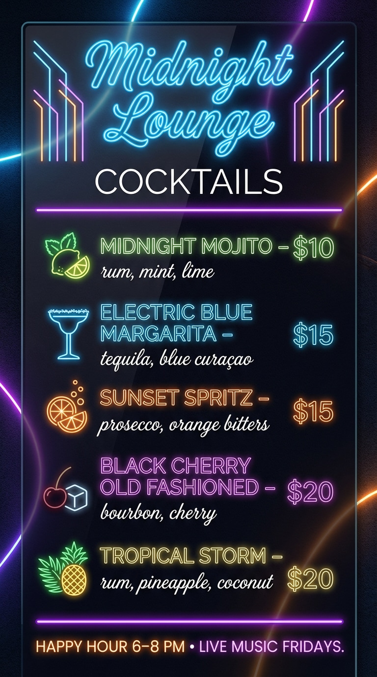 Cocktail Bar Menu