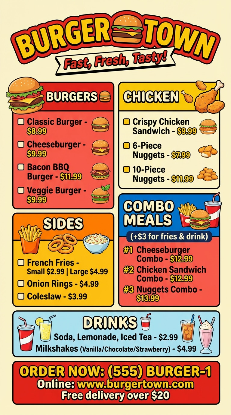 Fast Food Takeout Menu