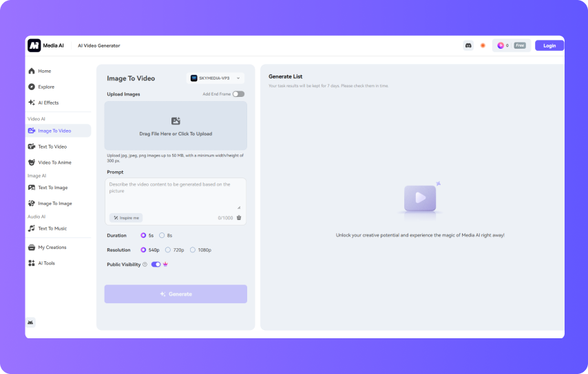 Enable the Image-to-Video Tool