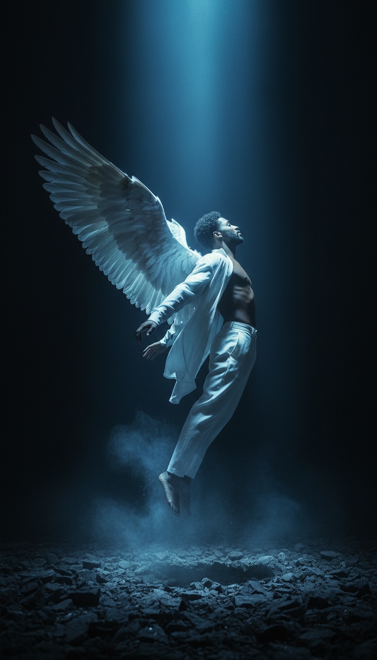 Gemini AI angel wings fly male