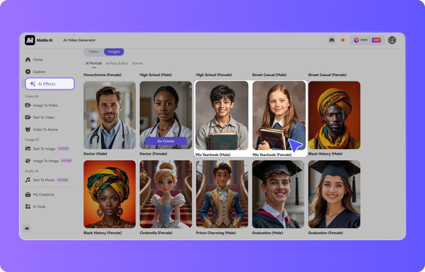 access media.io's AI yearbok filter