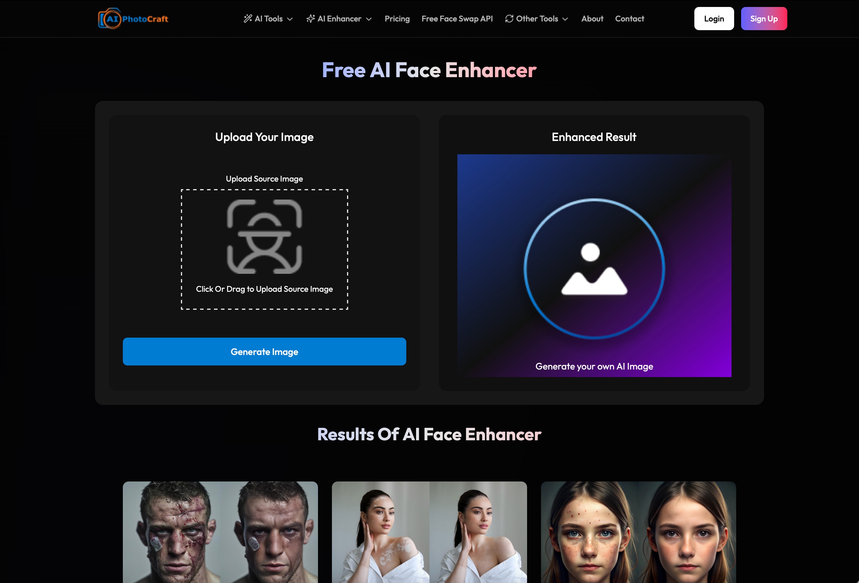 AI Photocraft Face Enhancer Black Page