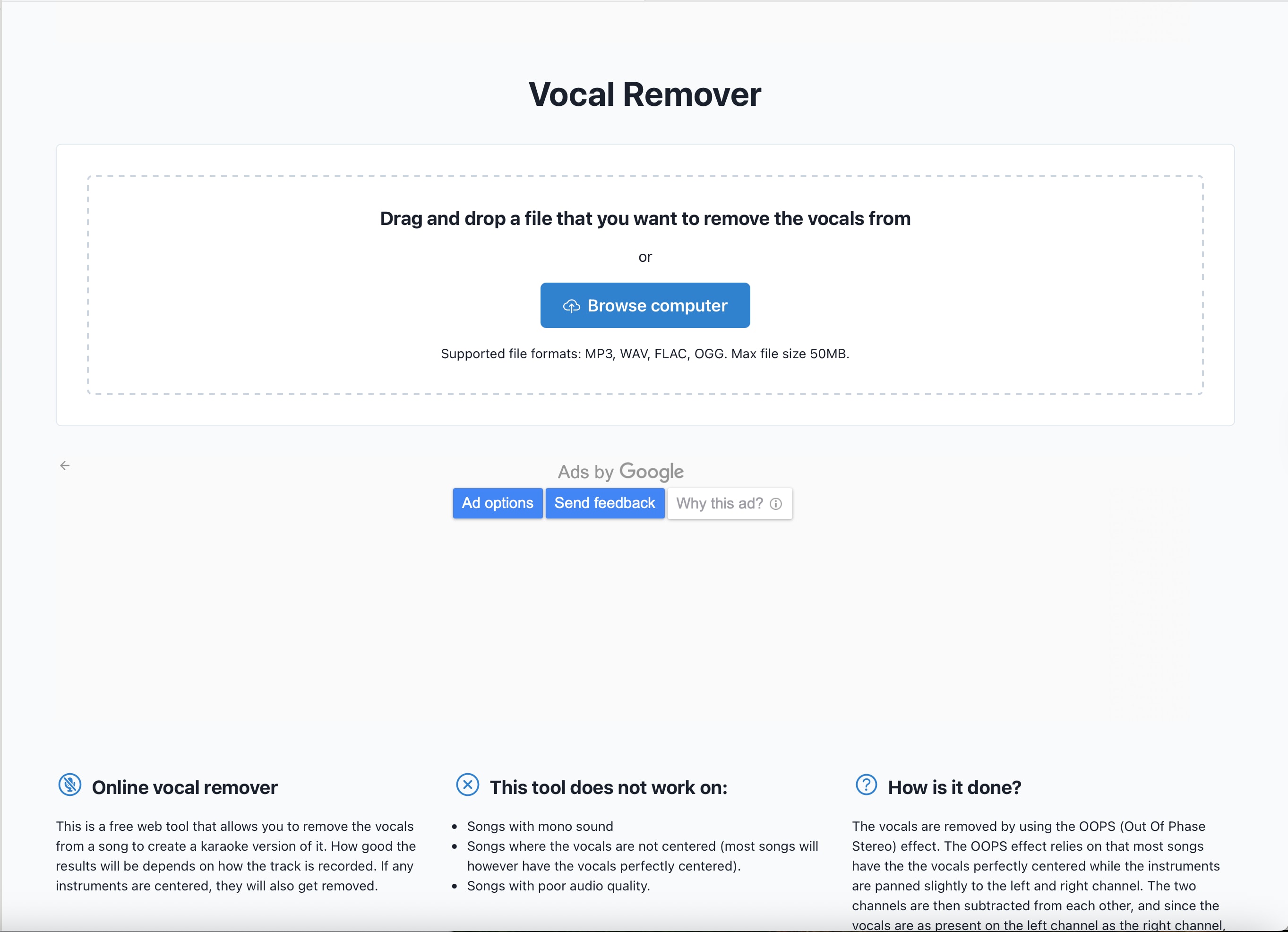 Audioalter Vocal Remover White Page