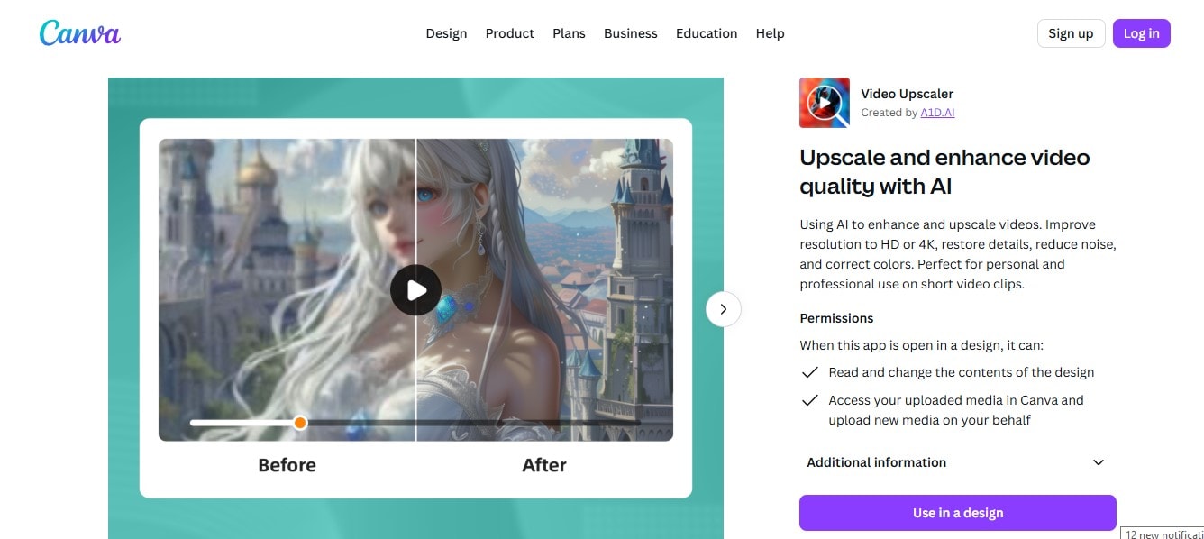Canva Purple Upscale Tool