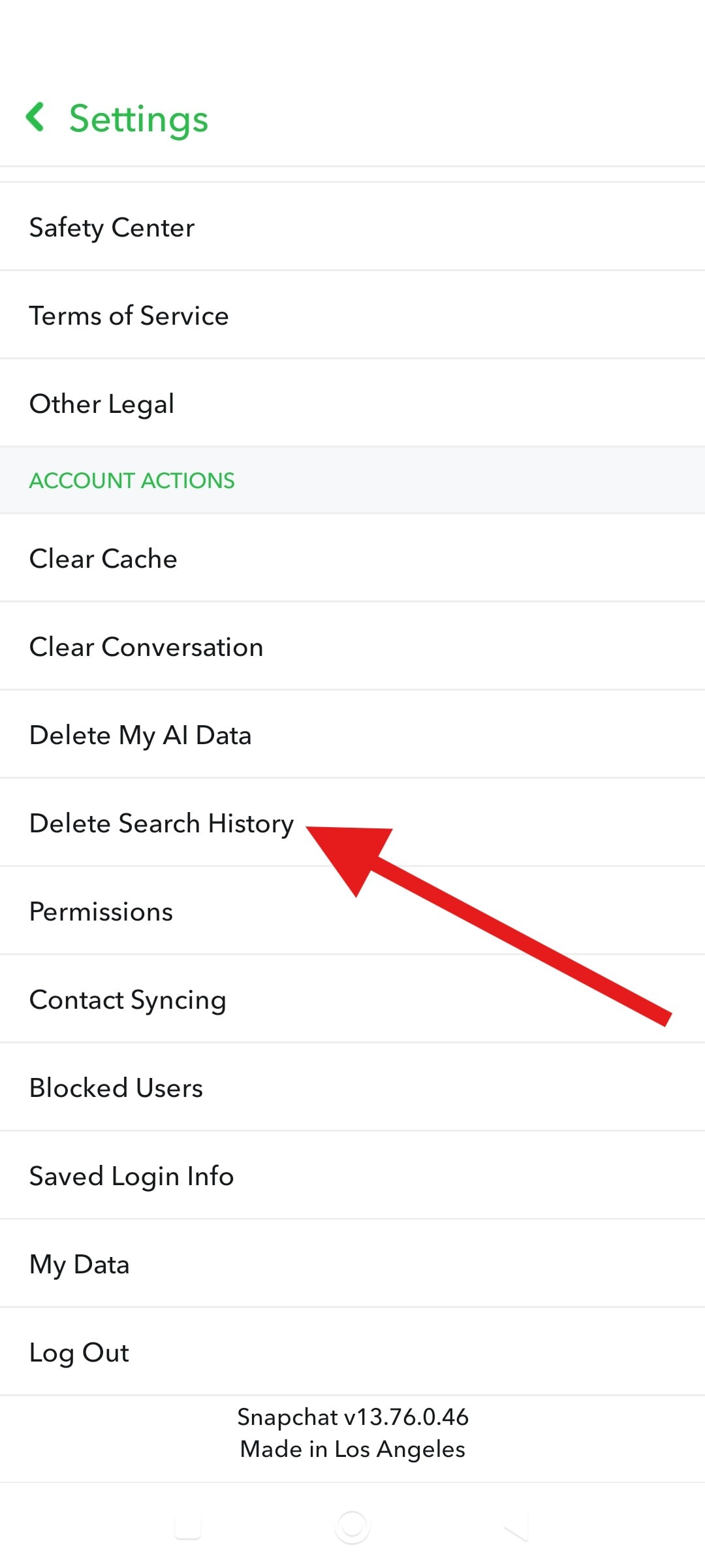 delete search history on snapchat mobile