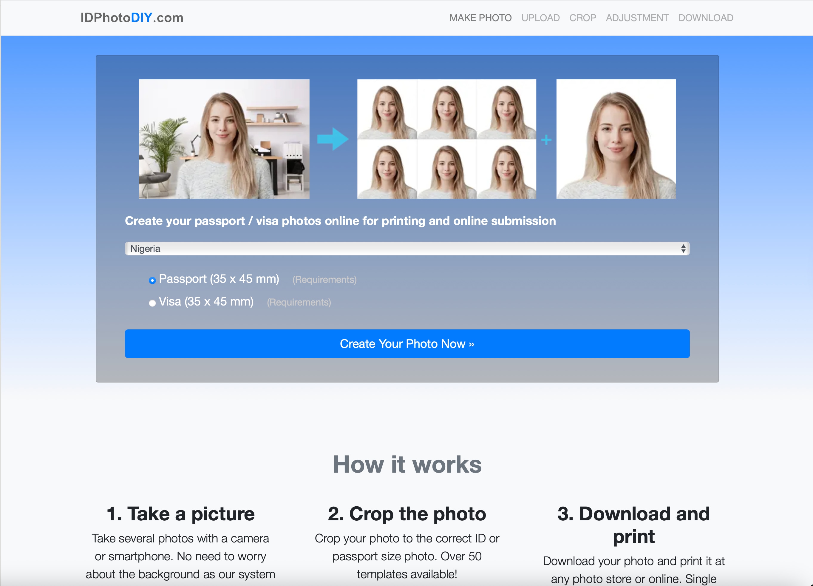 IDPhotoDIY.com First Interface