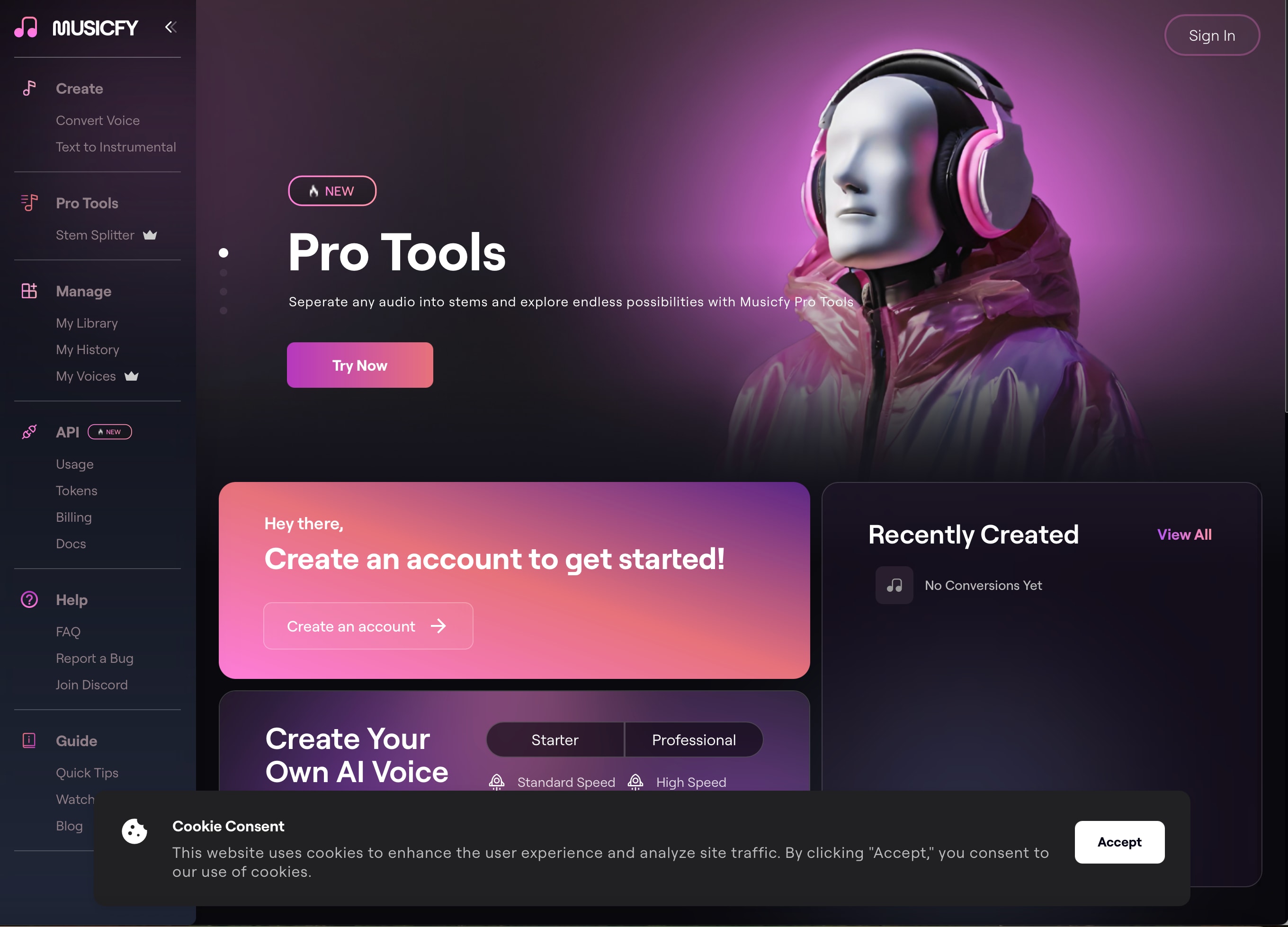Musicfy Website Pink interface