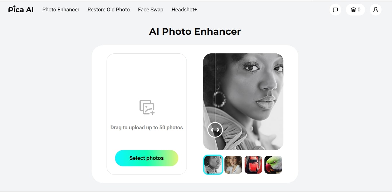 Pica AI Photo Enhancer White Interface