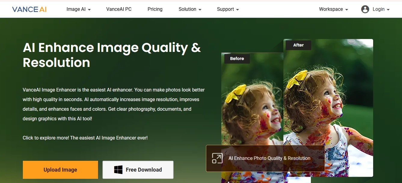 Vance AI Photo Enhancer Interface