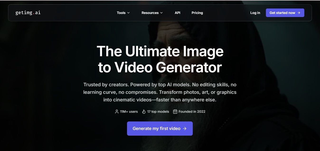 Black Getimg AI Homepage