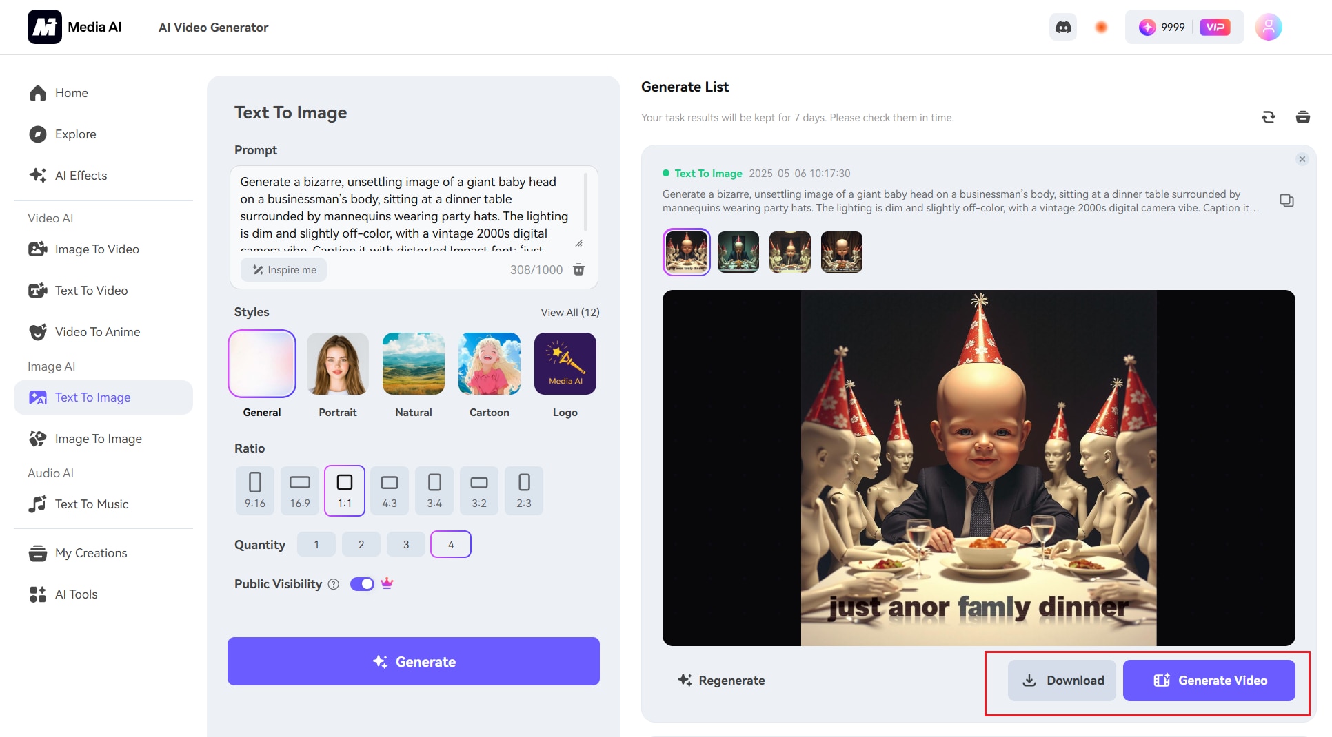 review the generated ai cursed image and download