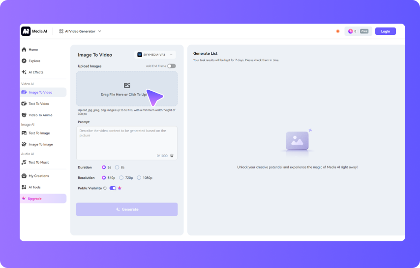 access the image to video tool