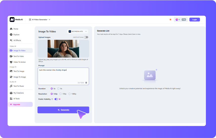type in the prompt and hit generate